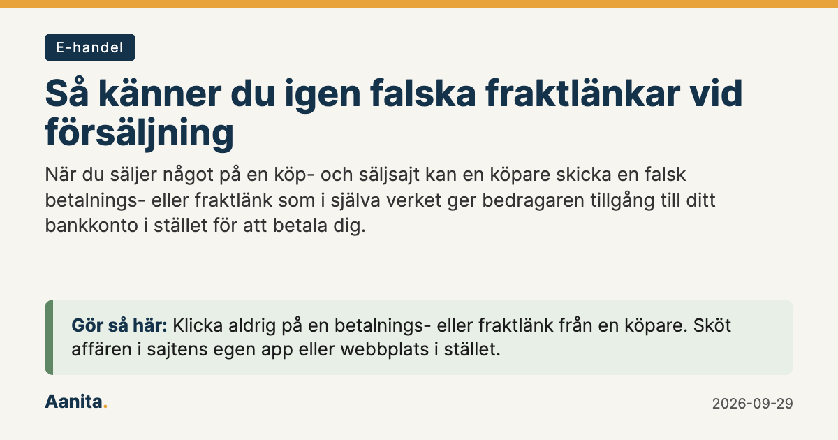 Delningsbild: Så känner du igen falska fraktlänkar vid försäljning