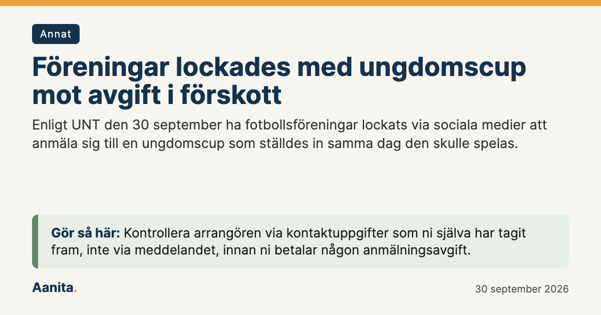 Delningsbild: Föreningar lockades med ungdomscup mot avgift i förskott