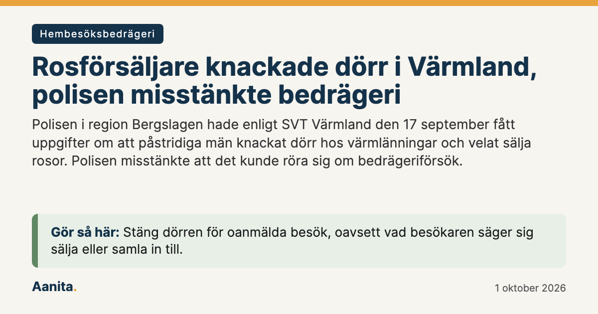 Delningsbild: Rosförsäljare knackade dörr i Värmland, polisen misstänkte bedrägeri