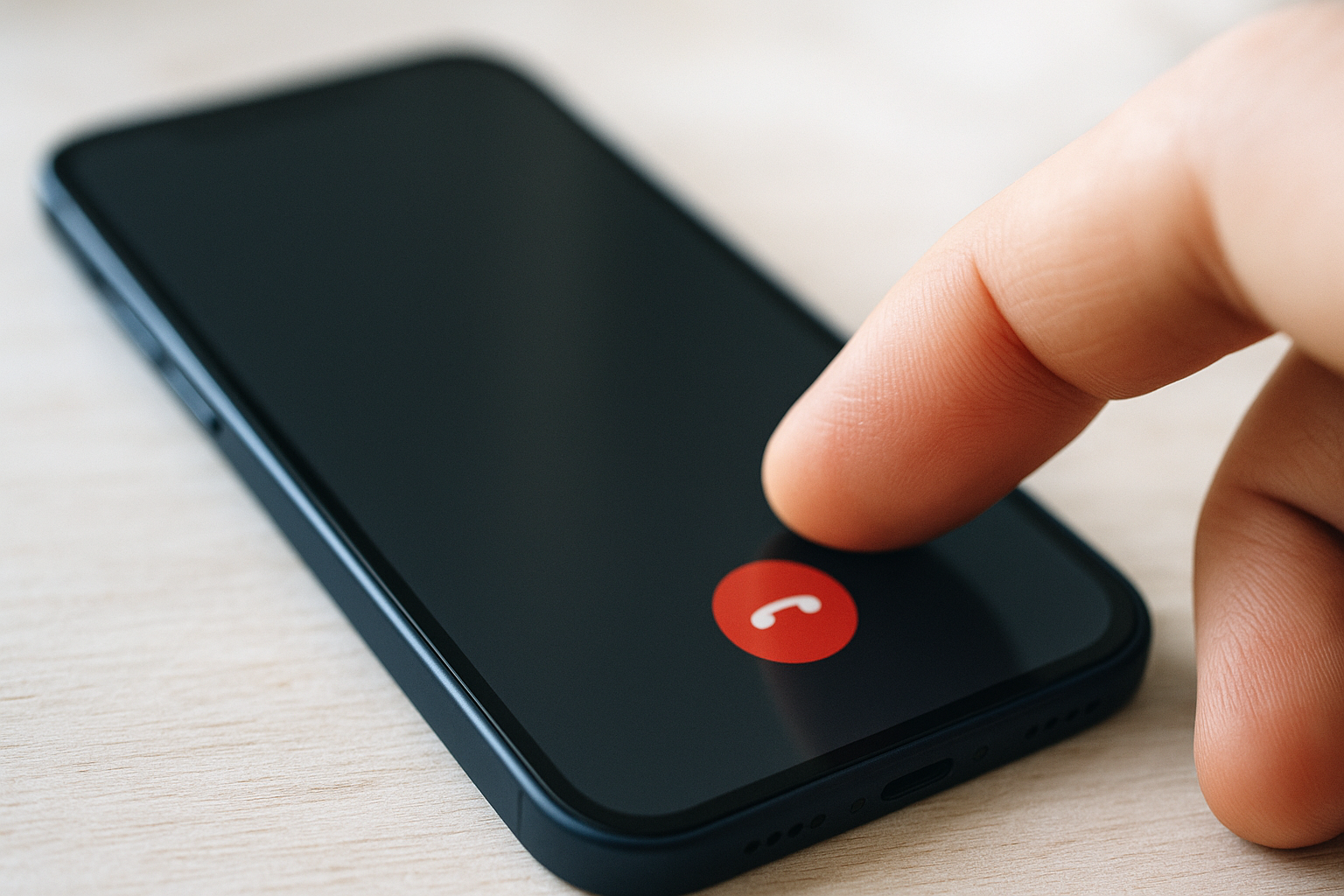 Illustration: en tumme som avslutar ett samtal på en mobiltelefon