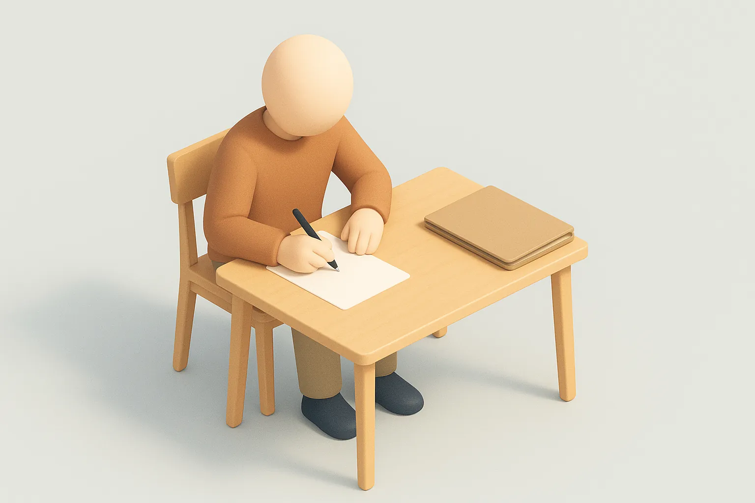 Illustration: en person vid ett bord skriver ett brev, med en mapp bredvid.
