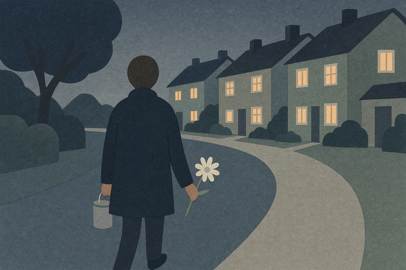 Illustration: en person på en gata med en vit ros och en insamlingsbössa.